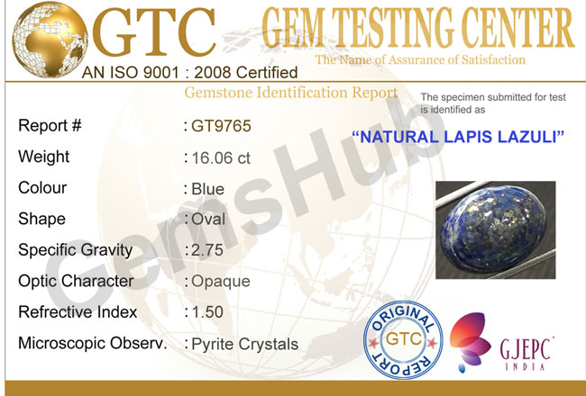 16.07 ct Natural Certified Lapis Lazuli (Lajwart)